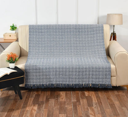 Sashaa World Soft Herringbone Throw Blanket Colour Navy