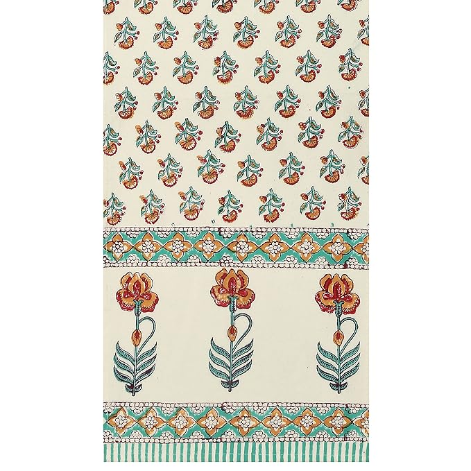 Blocks Of India Hand Block Printed Cotton Table Runner for Center Dining Table Turquoise Flower