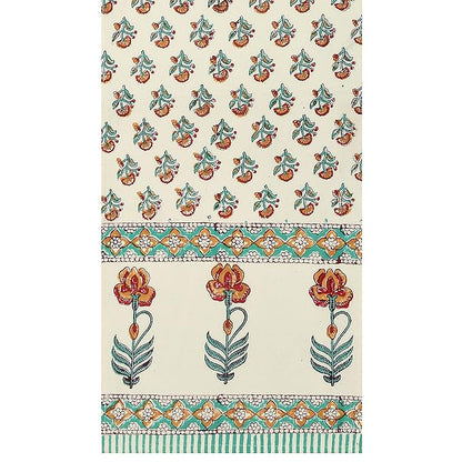 Blocks Of India Hand Block Printed Cotton Table Runner for Center Dining Table Turquoise Flower