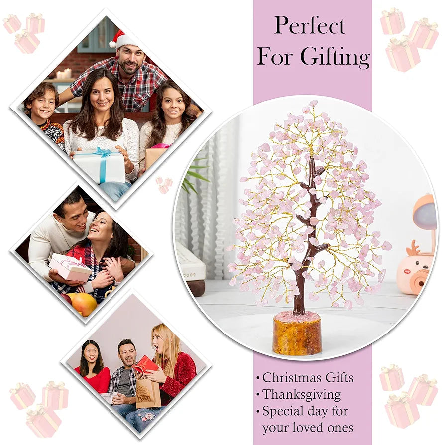 Bezavo Rose Quartz Crystal Tree Golden Wire