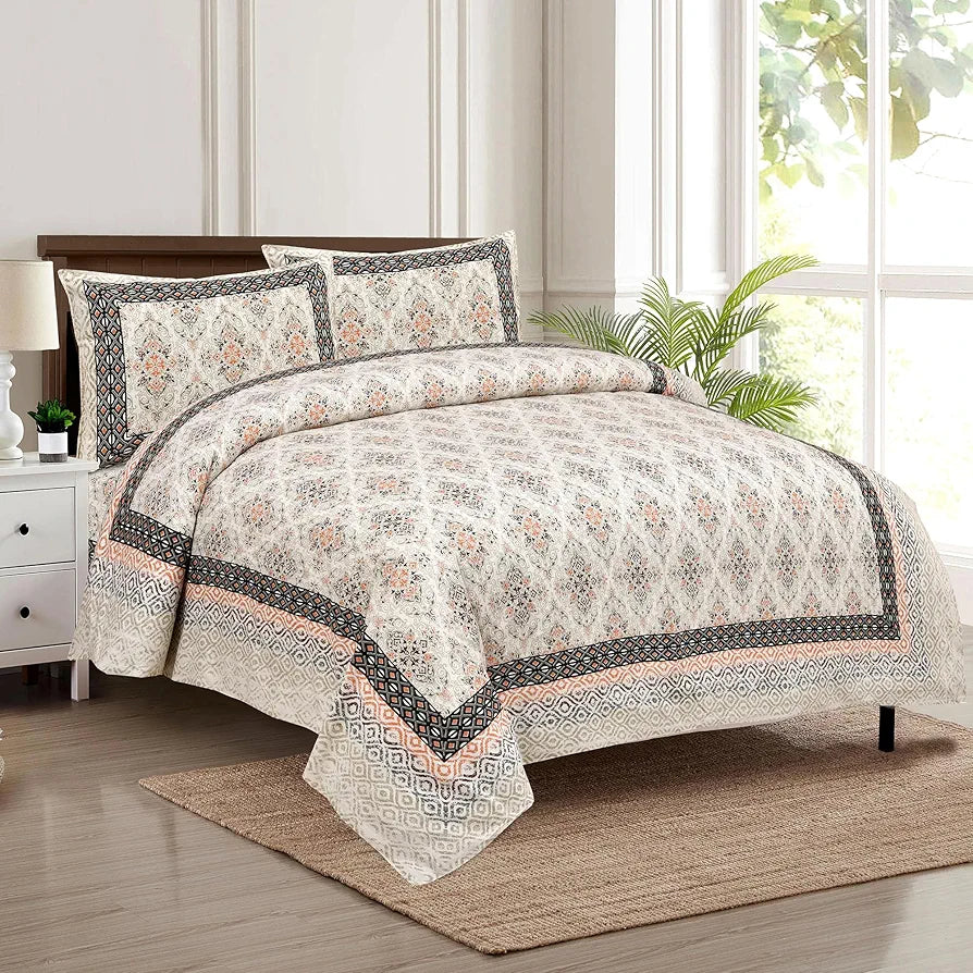 Kuber Industries Double Bedsheet with 2 Pillow Covers 160 TC Premium Cotton Dezier Carpet Print Green