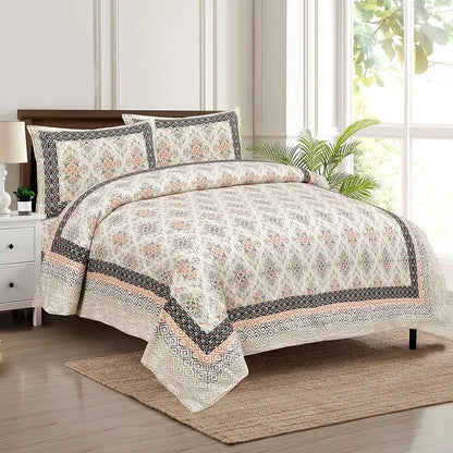 Kuber Industries Double Bedsheet with 2 Pillow Covers 160 TC Premium Cotton Dezier Carpet Print Green