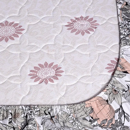 Divine Casa 144 TC Floral Grey 100% Cotton Elastic Fitted Bedsheets King Size with 2 Pillow Covers Colour Griffin