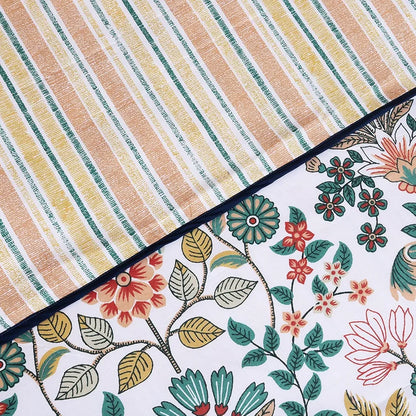 Cloth Fusion Reversible Dohar Double Bed, Soft Cotton Blend AC Blanket for Summer Floral Green