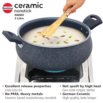 Hawkins Ceramic Nonstick Handi 5 litre Induction Biryani Pot