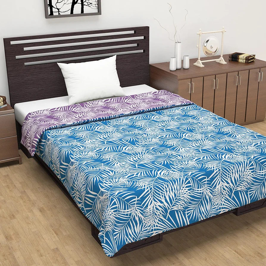 Divine Casa 120 GSM Microfiber Single Dohar Soft & Lightweight Throw Blanket Leaf Pattern Colour Aquarius Purple