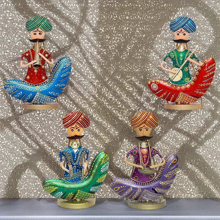 Kraftskala Rajasthani Moustache Musicians - Hand-Painted Decorative Showpiece Set of 4