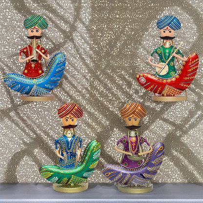 Kraftskala Rajasthani Moustache Musicians - Hand-Painted Decorative Showpiece Set of 4