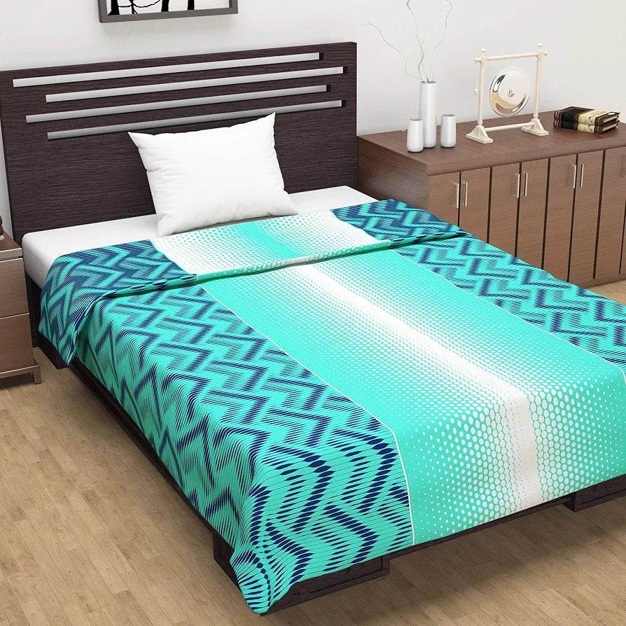Divine Casa 120 GSM Microfiber Single Dohar Soft & Lightweight Throw Blanket Chevron Pattern Colour Aqua Chevron