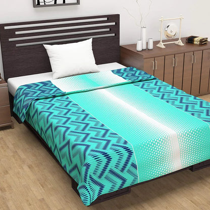 Divine Casa 120 GSM Microfiber Single Dohar Soft & Lightweight Throw Blanket Chevron Pattern Colour Aqua Chevron