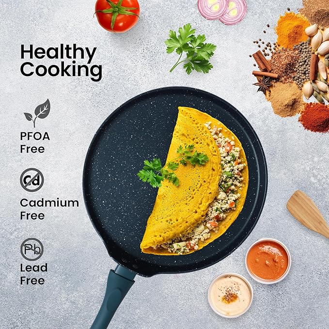 Solara Granite Dosa Tawa Non Stick Pan 28cm, Dosa Tawa Induction Base & Gas Bezel Colour