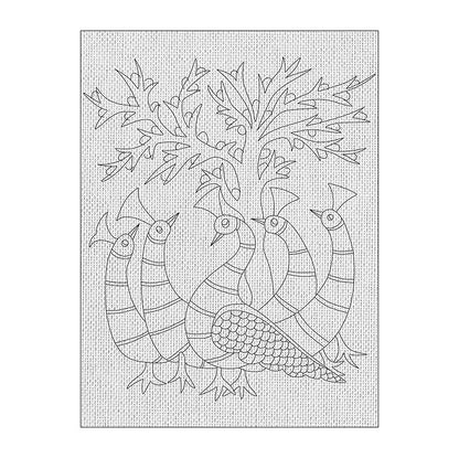 Hobby India Self Paint Beautiful Peacock Canvas - Gond Art | Pre-designed Canvas Board