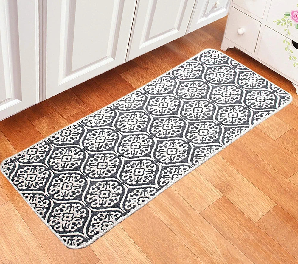 Saral Home Floral Designer Soft Cotton Durable & Washable Multipurpose Runner Colour Grey