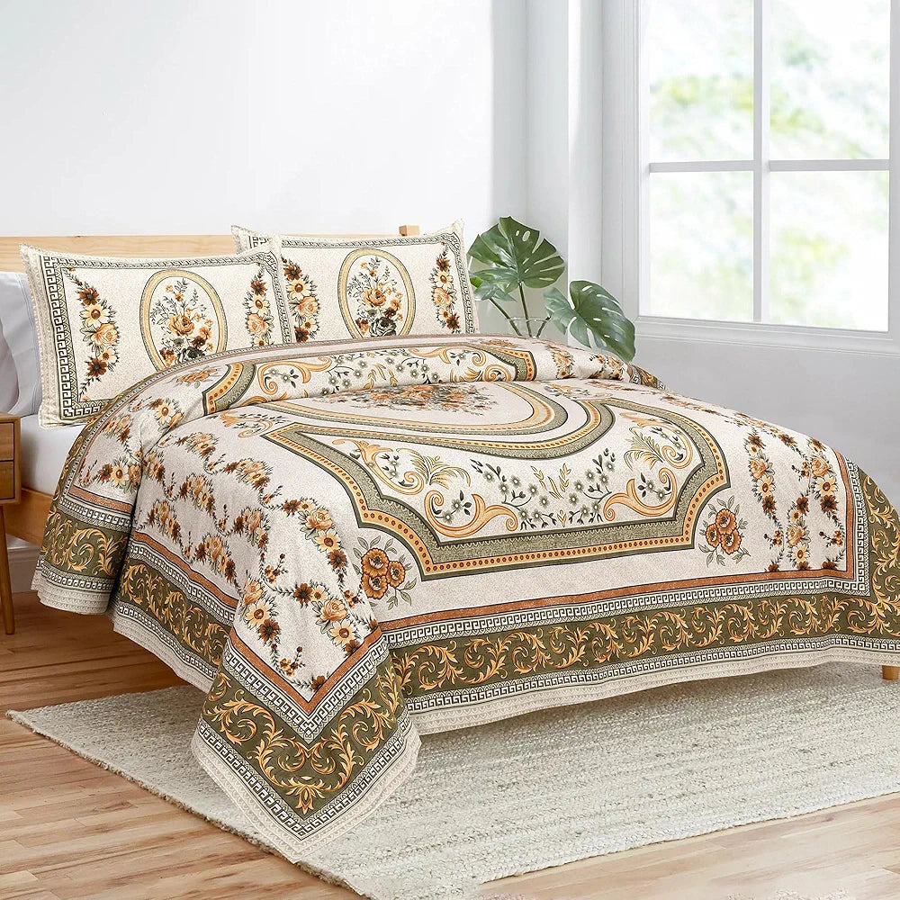 Kuber Industries Double Bedsheet with 2 Pillow Covers 160 TC Premium Cotton Yellow