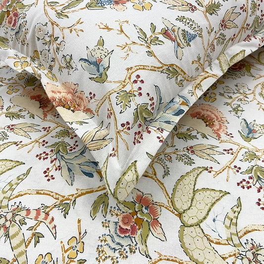 Sajavat Home 100% Pure Cotton King Size Bedsheet Set with 2 Pillow Covers Colour Beige & Floral