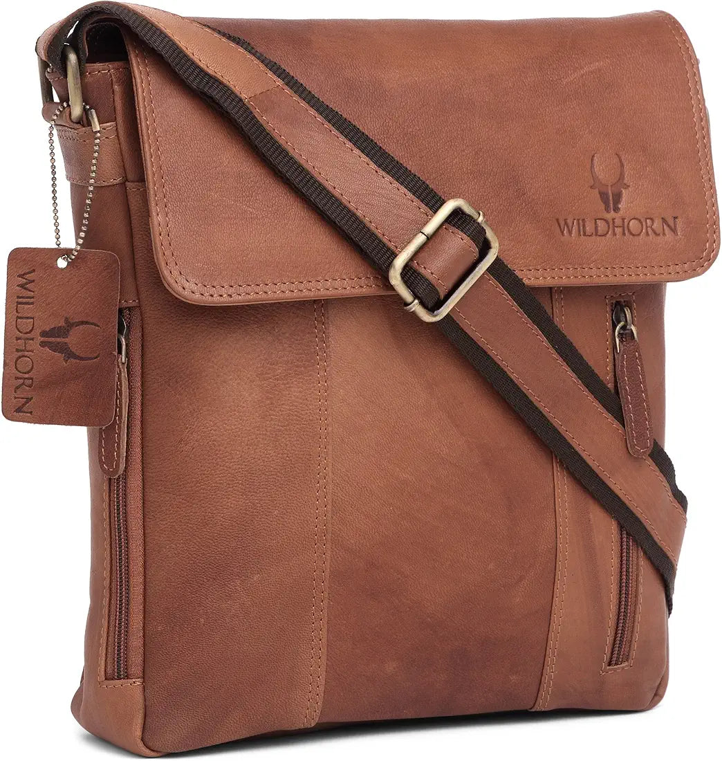 WildHorn Leather 11 inch Sling Messenger Bag for Men I Multipurpose Crossbody Bag I Travel Bag with Adjustable Strap 