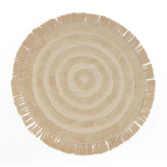 Sashaa World Round Circular Patterned Cotton Tufted Rug Colour Natural