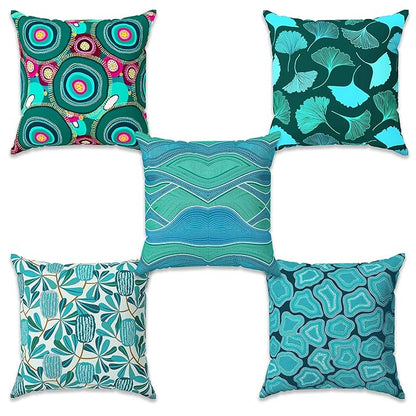 Story@Home Cushion Cover for Bedroom Living Room (Pack of 5 Pieces, Aqua Blue)