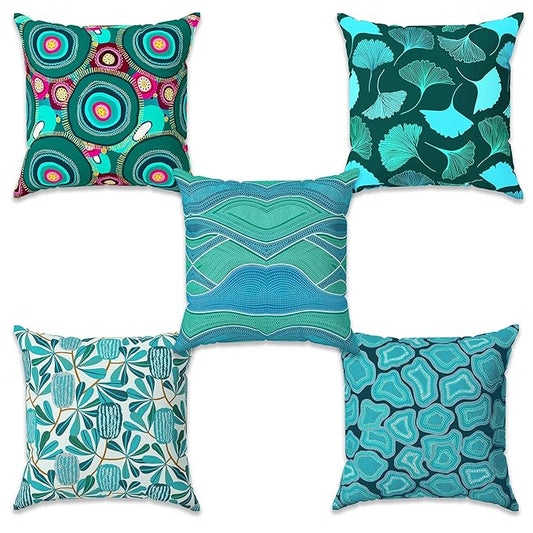 Story@Home Cushion Cover for Bedroom Living Room (Pack of 5 Pieces, Aqua Blue)