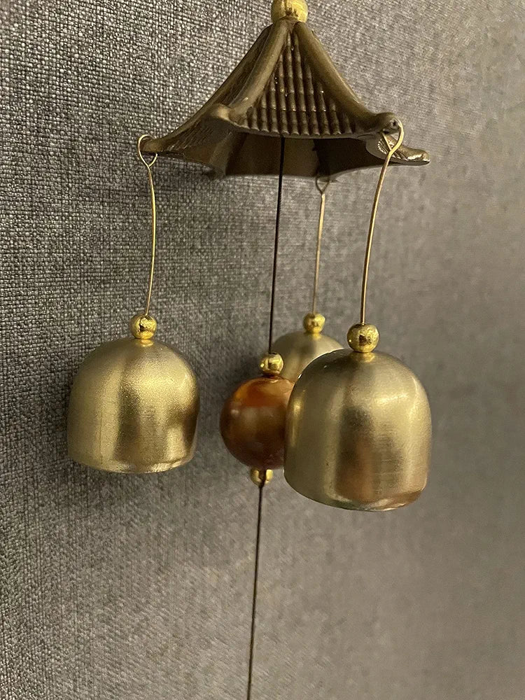 Chime for Home Positive Vibes 3 Brass Bells Hanging Wind Chime Golden