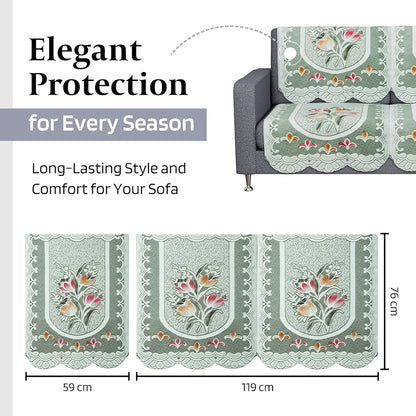 Kuber Industries Sofa Cover Net 2+1 Seater Sofa Slip Cover Set Tulip Printed Green