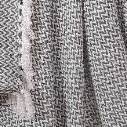Sashaa World Chevron Delight Grey Ivory Versatile Cotton Throw Blanket