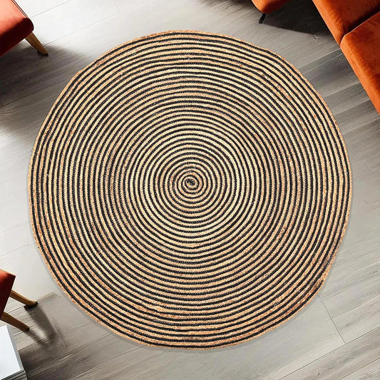 Kuber Industries 3x3 Feet Round Jute Rug & Carpet for Home Bedroom Spirals Beige