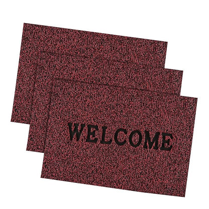 Kuber Industries Anti-Slip Welcome Print Grass Door Mats Red Colour