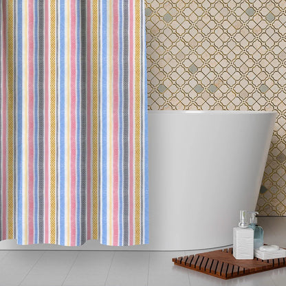 Kuber industries Lining Curtain for Bathroom Shower Curtain with 8 Rings Multicolor