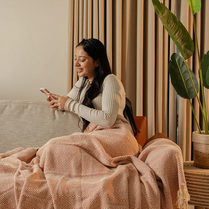 Sashaa World Striped Chevron Throw Blanket Colour Blush Pink