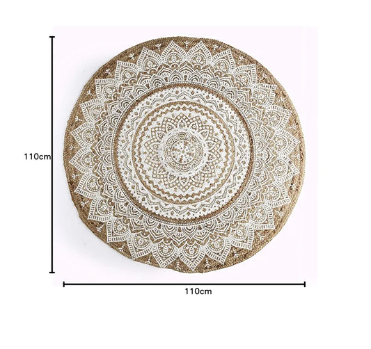Sashaa World Handwoven Jute Natural Reversible Rugs Round Braided Floor Carpet Mat