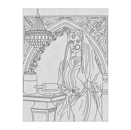 Hobby India Self Painting Beautiful Lady Canvas - Gond Art | Pre-designed Canvas Board