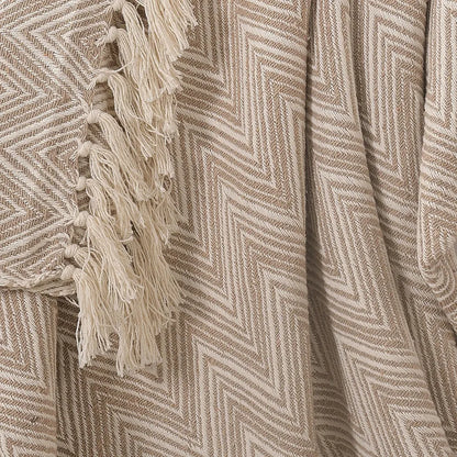 Sashaa World Zig Zag Patterned Beige Ivory Woven Throw Colour Beige/white