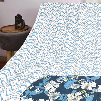 Divine Casa Microfibre All Weather Lightweight 120 GSM Printed Reversible Single Bed Size Quilt Comforter Blanket TC - 120 Colour Navy Blue and White