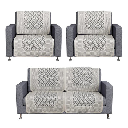 Kuber Industries Sofa Cover Net 2+1+1 Seater Sofa Slip Cover Set Plain Leonardo Flower Print Cream