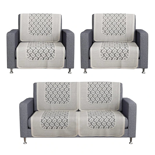 Kuber Industries Sofa Cover Net 2+1+1 Seater Sofa Slip Cover Set Plain Leonardo Flower Print Cream
