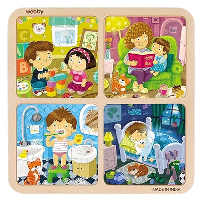 Webby 4 in 1 Everyday Life Wooden Puzzle Toy 36 Pcs Baby