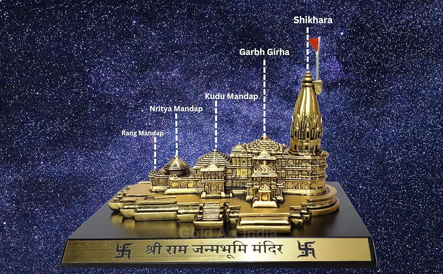 Gold Art India Ram Mandir Ayodhya Gold Plated Antique - Minature Big