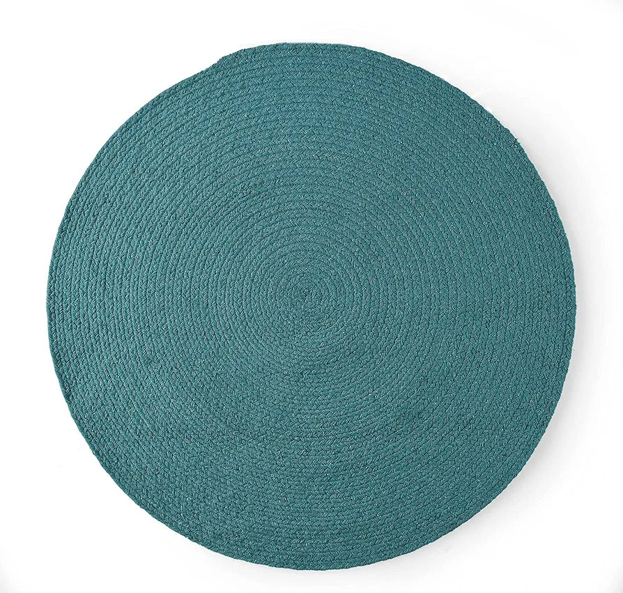 Sashaa World Round Hand Braided Cotton Reversible Rug Colour Blue