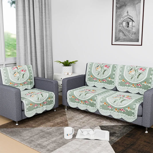 Kuber Industries Sofa Cover Net 2+1 Seater Sofa Slip Cover Set Tulip Printed Green