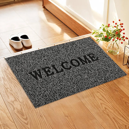 Kuber Industries Anti-Slip Welcome Print Grass Door Mats for Home Grass Cut Grey Colour