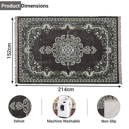 Kuber Industries 5x7 Feet Carpets Premium for Living Room Machine Washable Bedside Floor Grey & Green