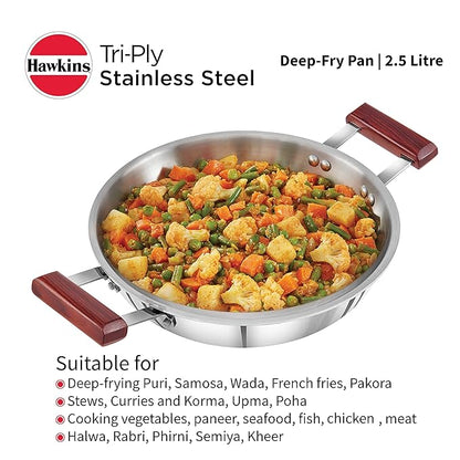 Hawkins 2.5 Litre Deep Fry Pan Triply Stainless Steel Kadai