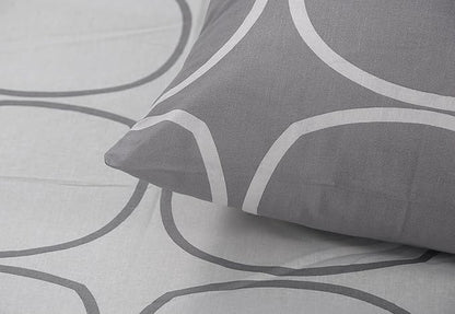 Huesland by Ahmedabad Cotton 144 TC Bedsheet for King Size Bed with 2 Pillow Covers | White & Grey