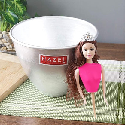 Hazell Aluminium Doll Frock Cake Mould Medium 19 cm X 13.5 cm with Doll