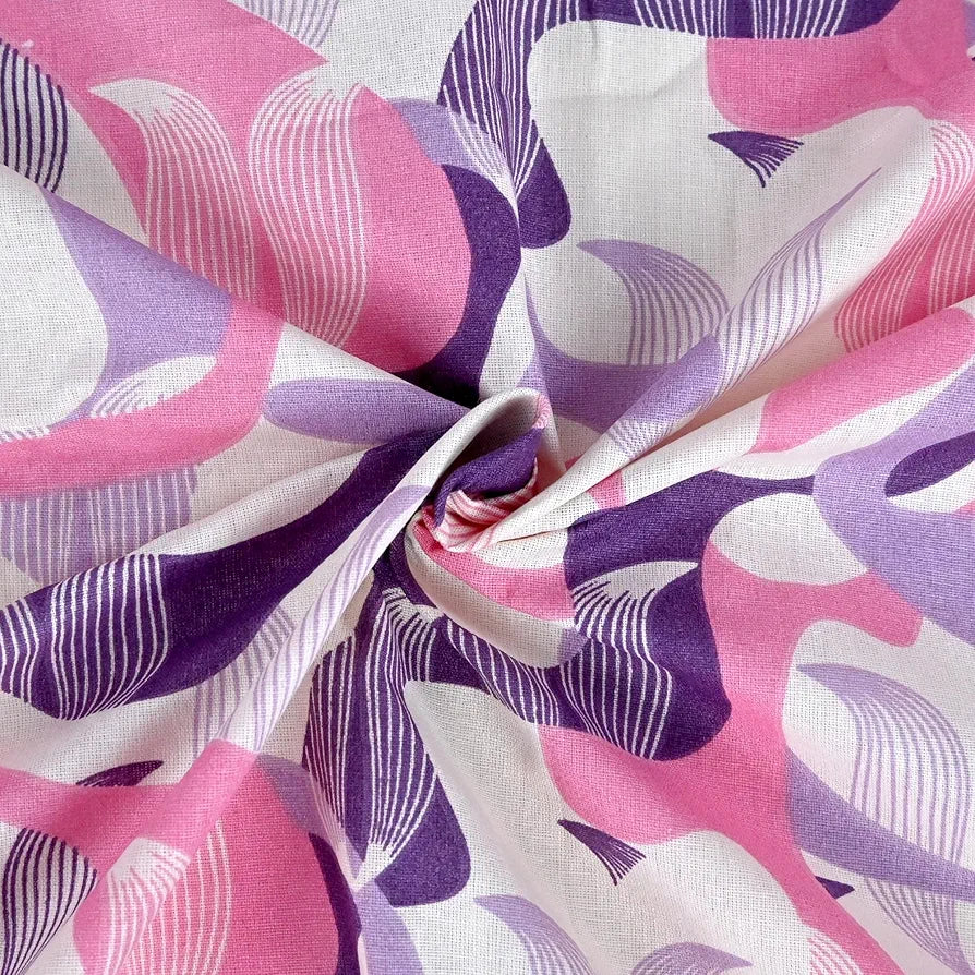 Divine Casa 144 TC 100% Pure Cotton Double Bed Bedsheet with 2 Pillow Covers Geo Petals Colour Lavender Blush