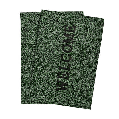 Kuber Industries Anti-Slip Welcome Print Grass Door Mats for Home Green