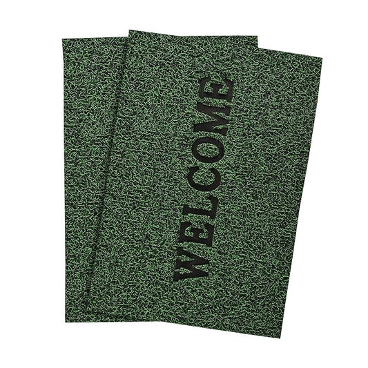 Kuber Industries Anti-Slip Welcome Print Grass Door Mats for Home Green