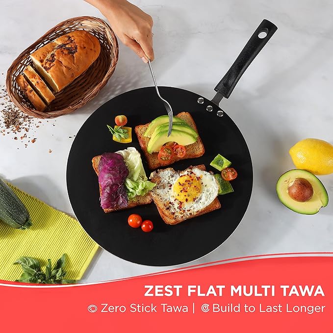 Vinod Zest Aluminium Non Stick Flat Multi Tawa - 30 cm | Triple Layer Ceramic Coating | 4mm Extra Thick Chapati Tawa