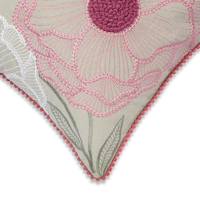 Haus & kinder Cotton Decorative Embroidered Cushion Cover | Colour Outline Floral